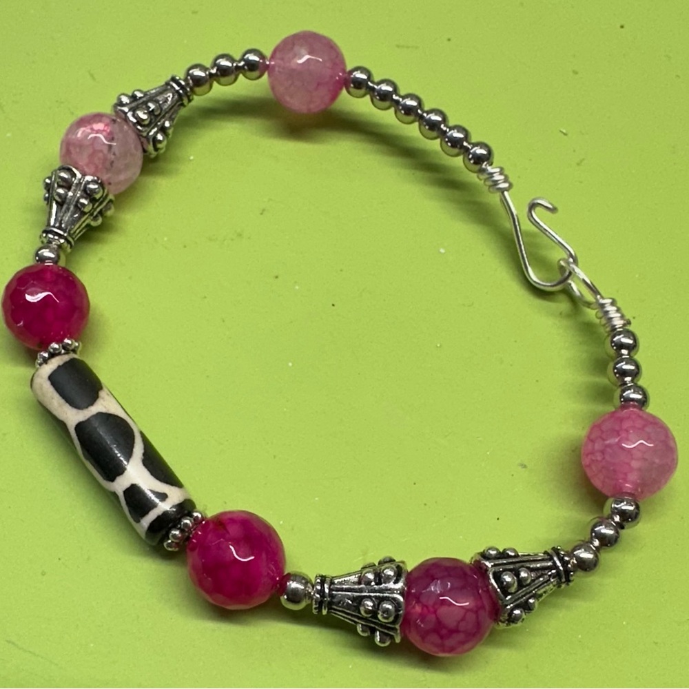 Pink and Silver Beaded Bracelet